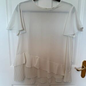 Zara White Ruffle Hem Blouse